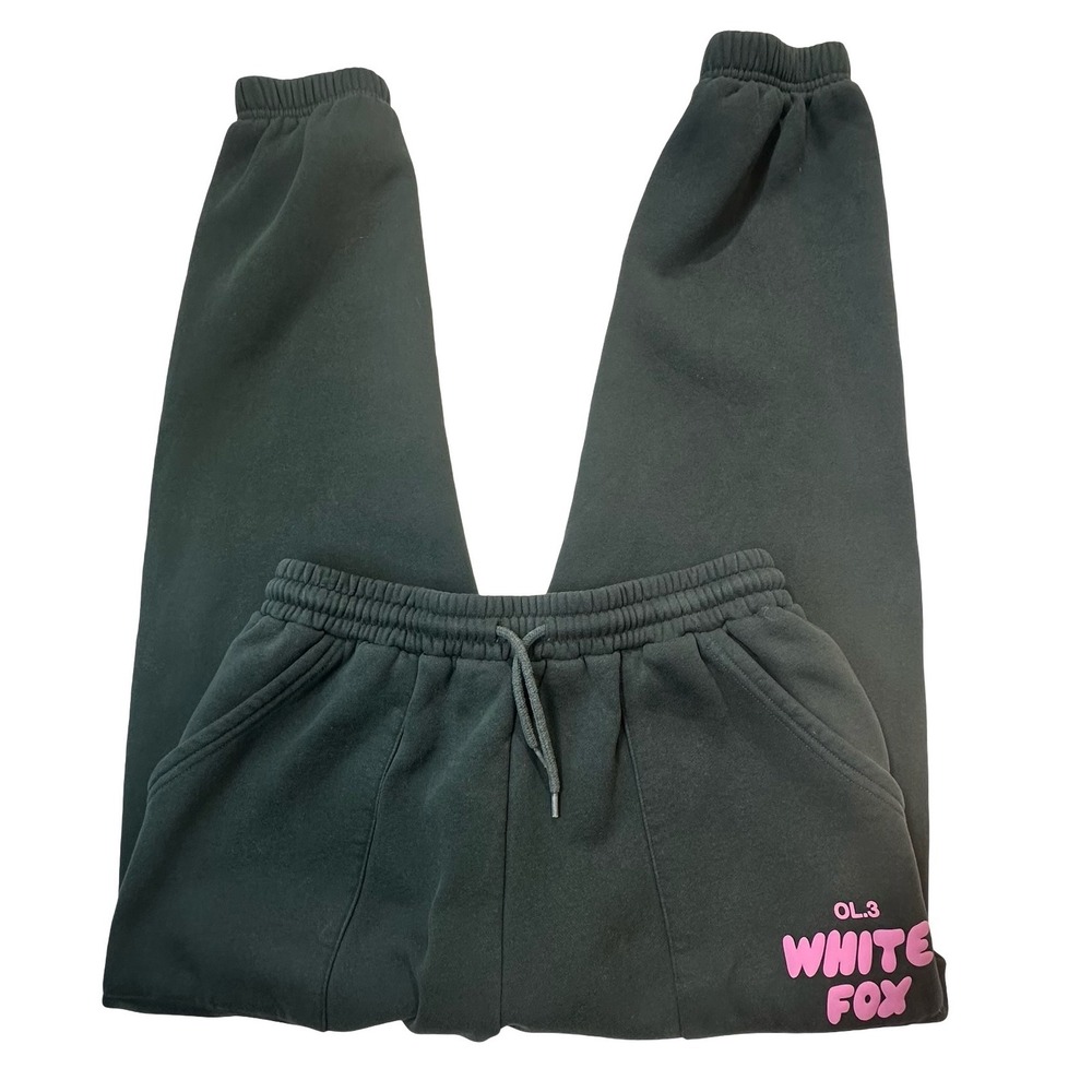 White Fox Boutique Vol. 3 Forest Green Hoodie and Joggers Set Pink Logo S/M - Picture 5 of 16